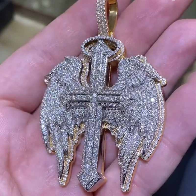 S925 Moissanite Cross Wings Pendant