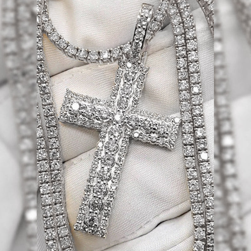 3mm Cross Moissanite Pendant Tennis Chain Set