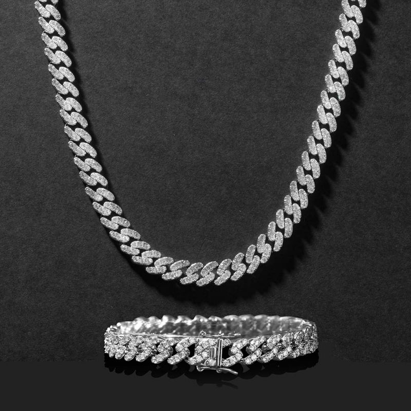 8mm Moissanite Cuban Link Bracelet in White Gold