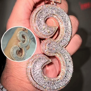 number 3 pendant front view stone detailing luxury jewelry design