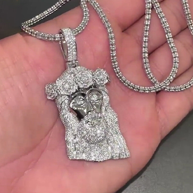 Moissanite Rose Headdress Jesus Pendant
