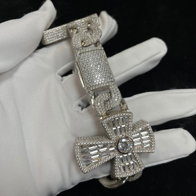 Moissanite Baguette Cross Cuban Bracelet