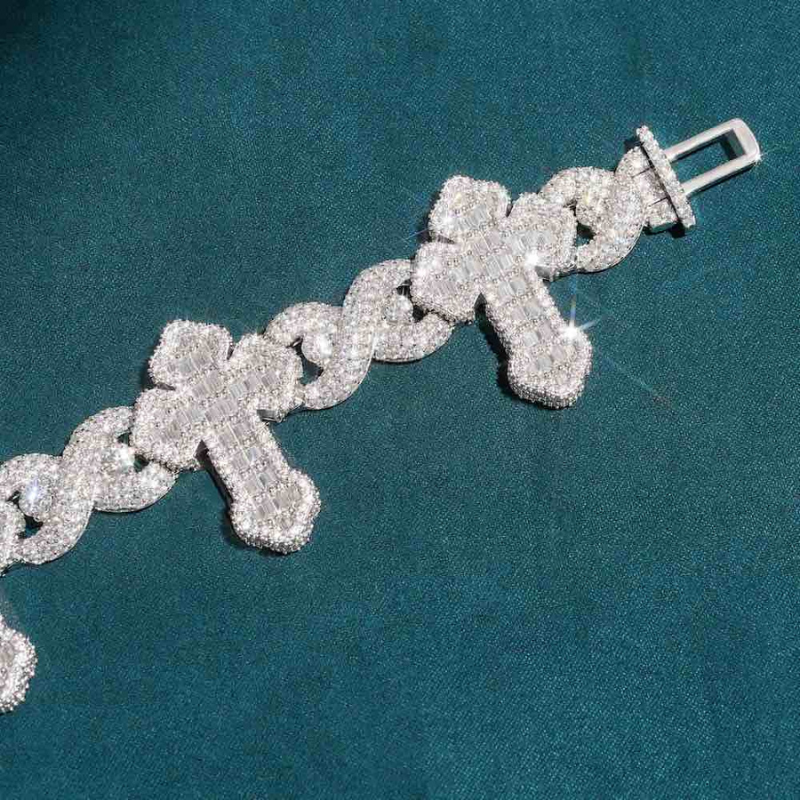 15mm Moissanite Cross Infinity Link Bracelet