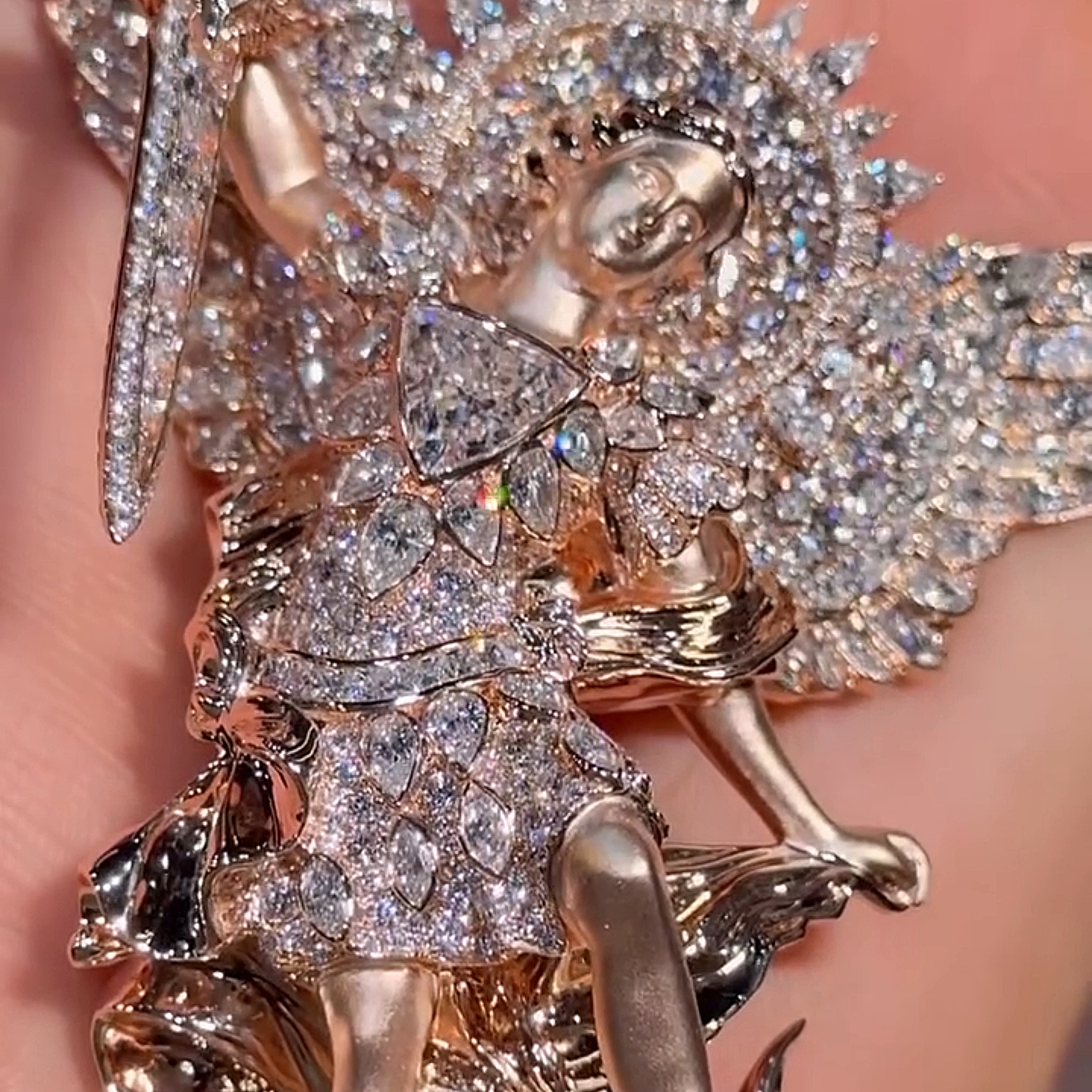 Moissanite Saint Michael Pendant Hip Hop Statement Piece