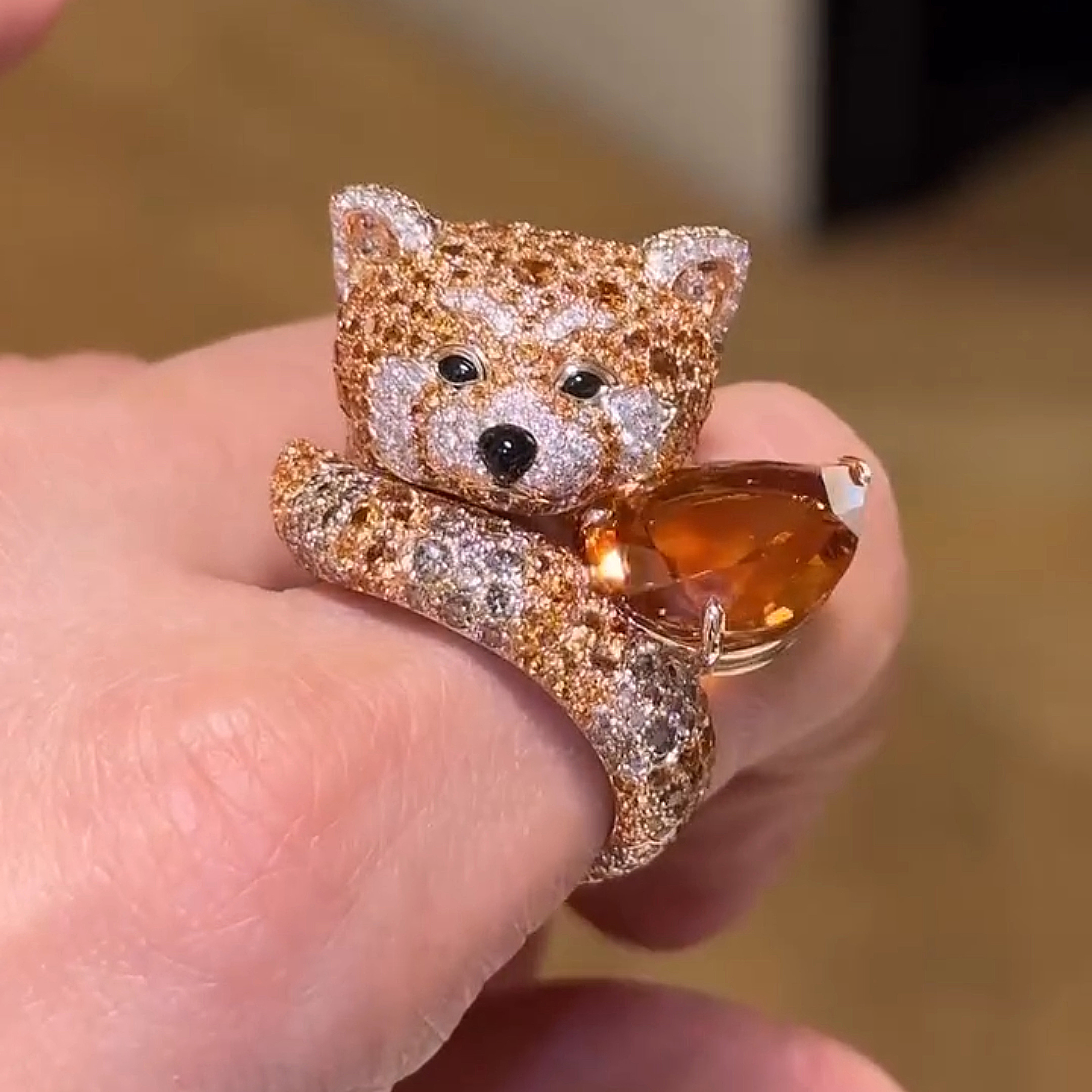 white gold Red Panda ring front view luxury hip hop jewelry
