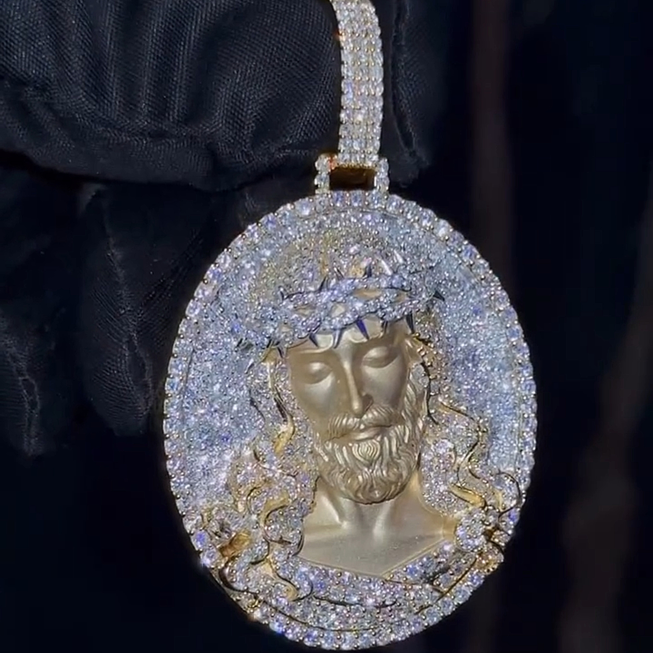gold Jesus medallion pendant front view luxury hip hop jewelry