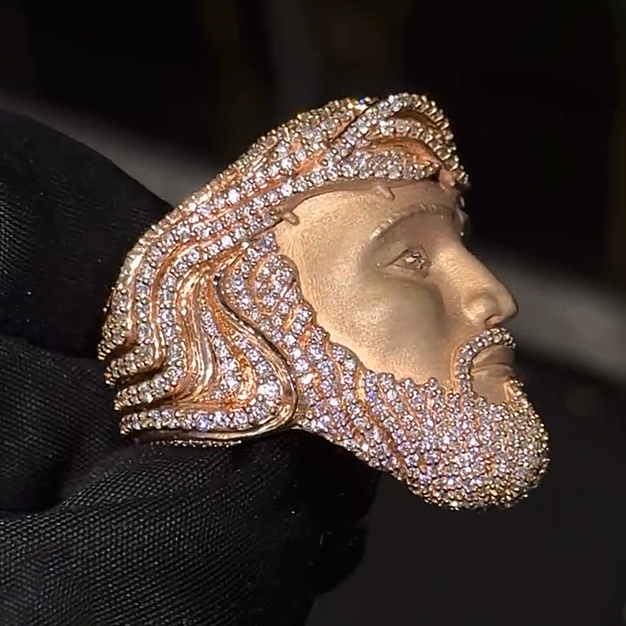 rose gold Jesus Piece ring angled view premium streetwear jewelry design