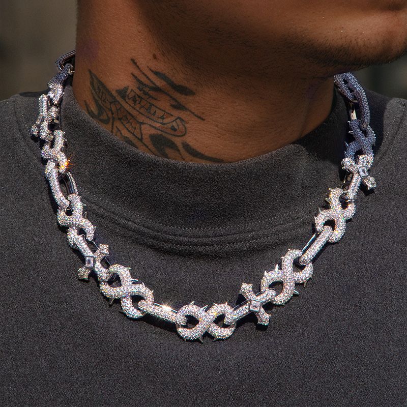 Micro Pave Spiked Cross Inifinity Link Chain