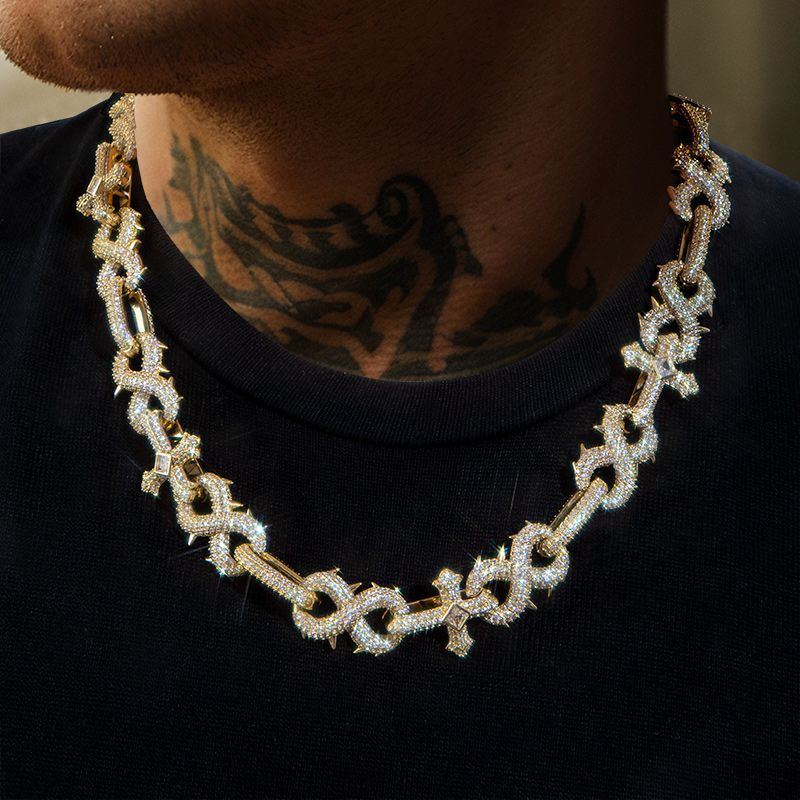 Micro Pave Spiked Cross Inifinity Link Chain