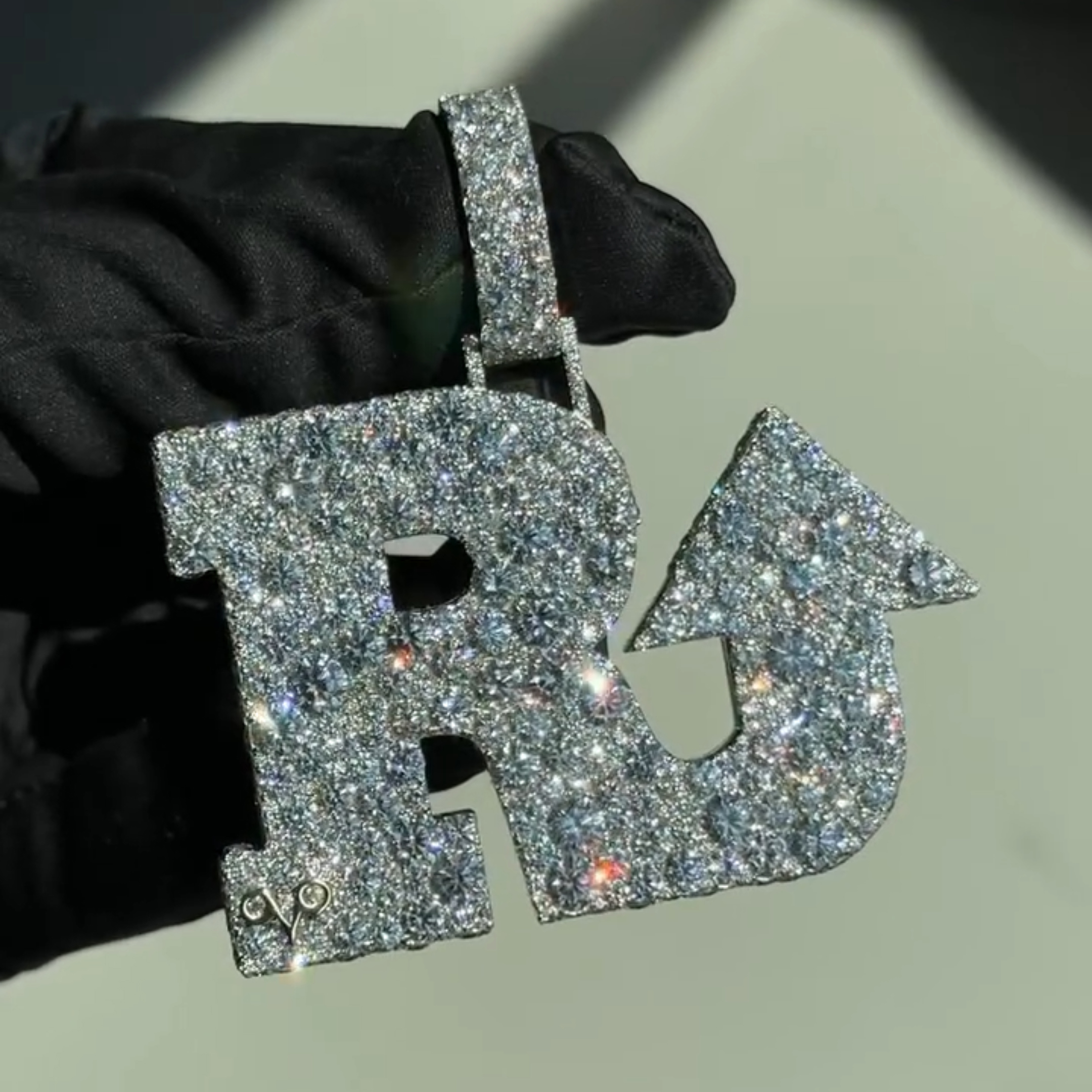 Iced Out R Initial Letter Pendant