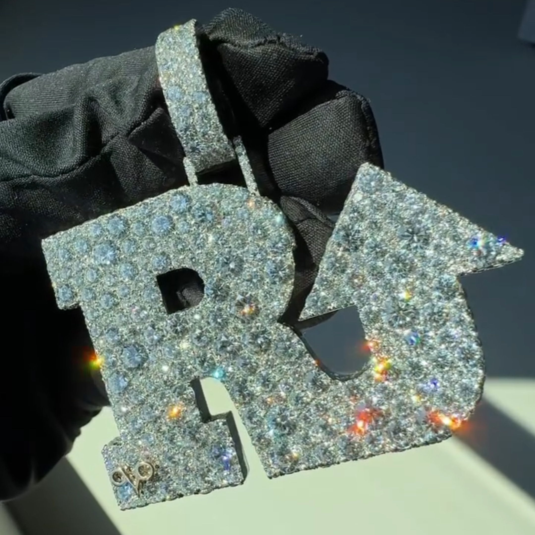 Iced Out R Initial Letter Pendant