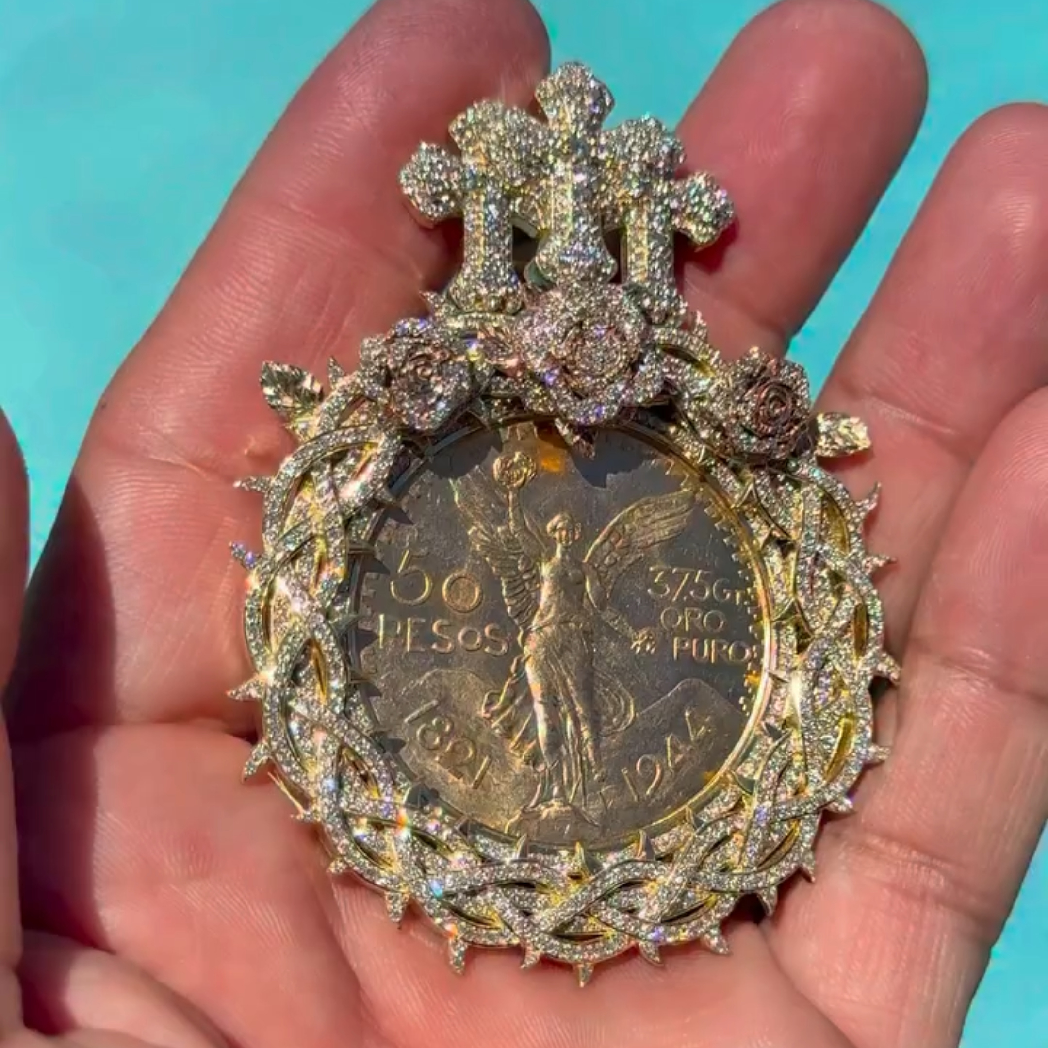 Moissanite 50 Pesos Angel Coin Pendant