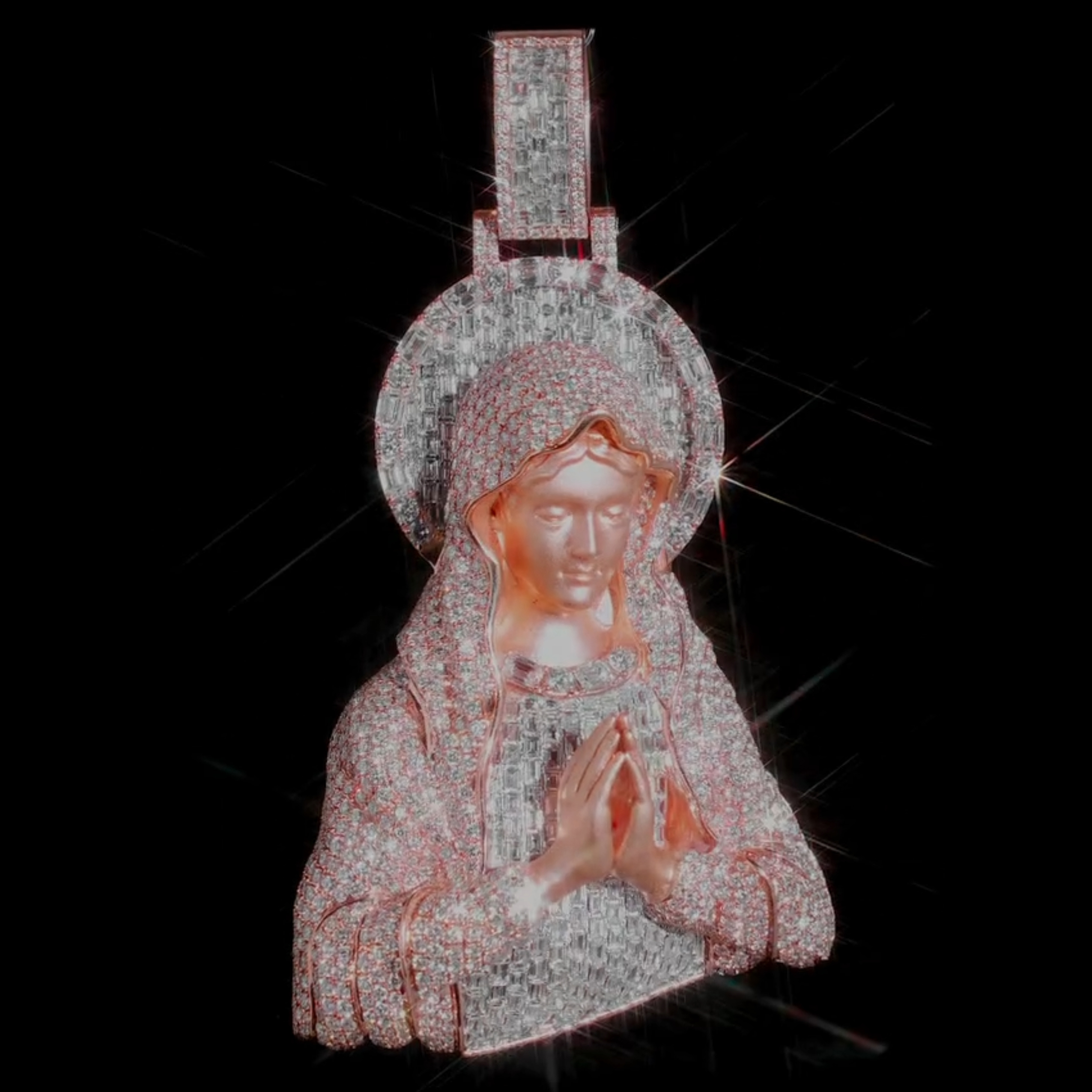 Moissanite Baguette Praying Virgin Mary Pendant