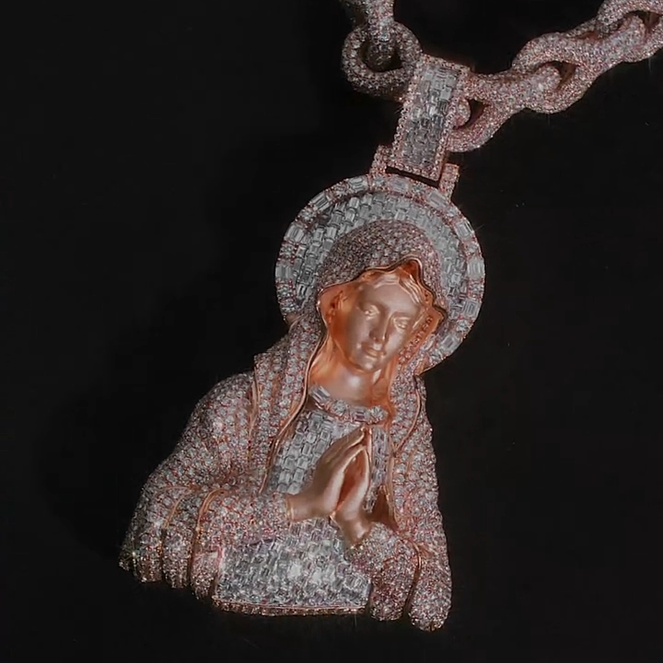 Moissanite Baguette Praying Virgin Mary Pendant
