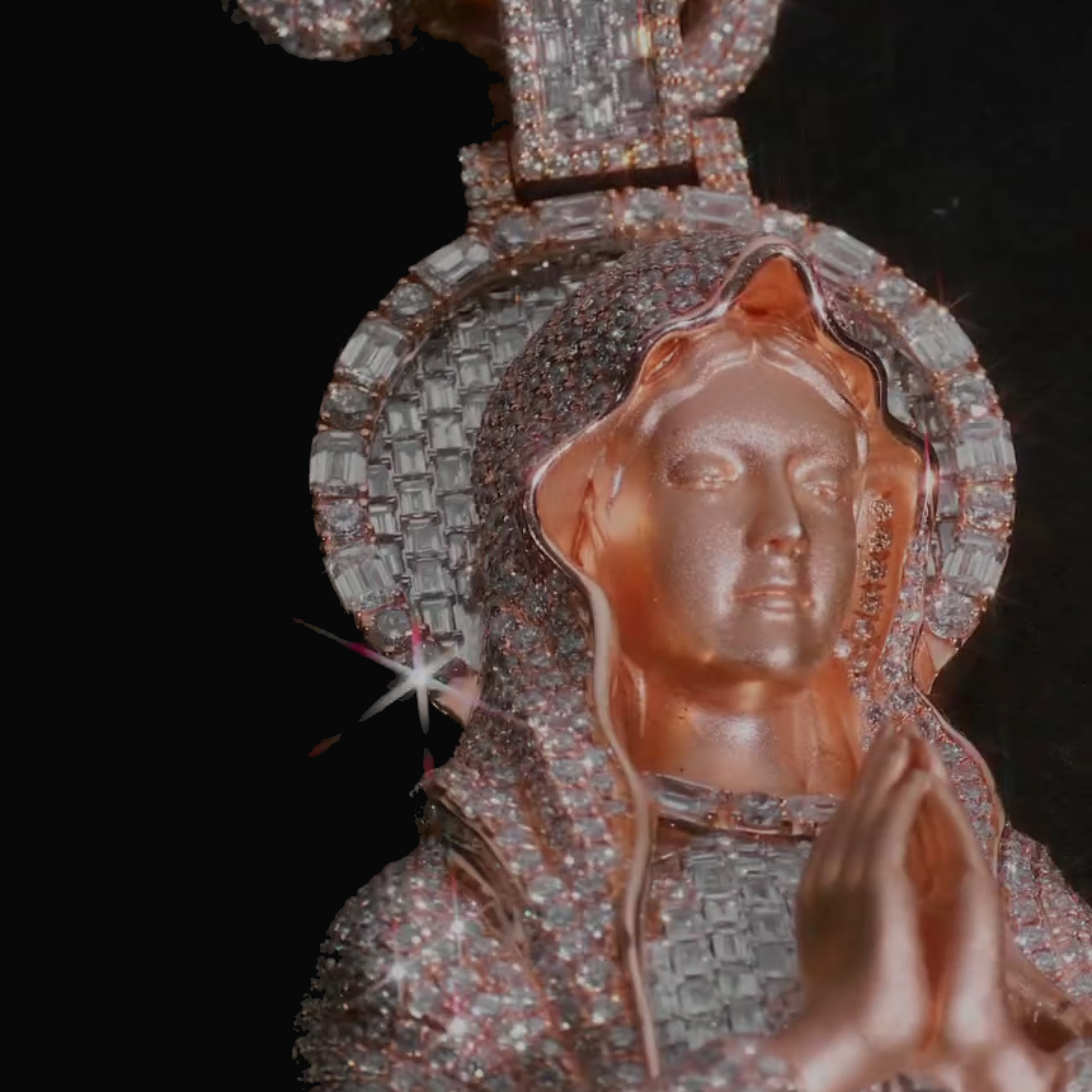 Moissanite Baguette Praying Virgin Mary Pendant