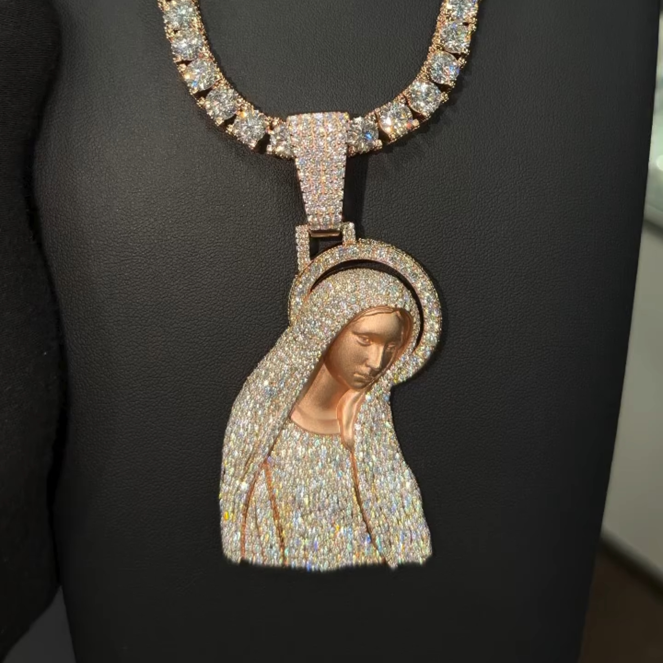 Moissanite Virgin Mary Pendant