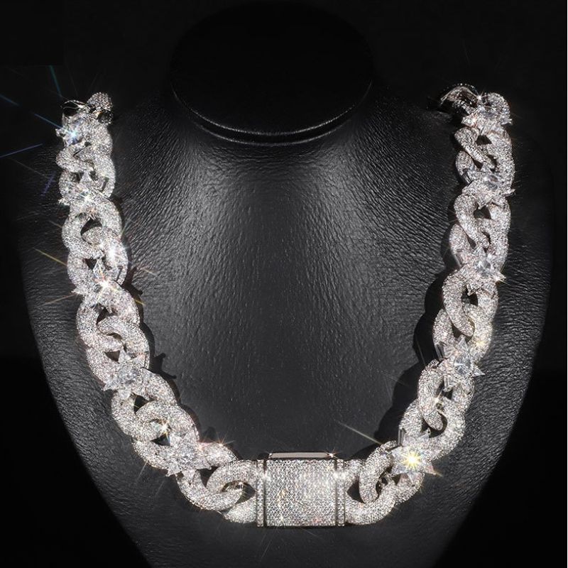 18mm Moissanite Flower Petals Geometric Cross Design Cuban Necklace