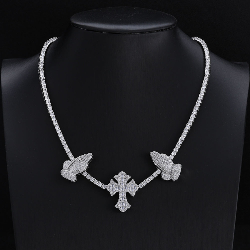 3.5mm Moissanite Cross Praying Hands Tennis Chain