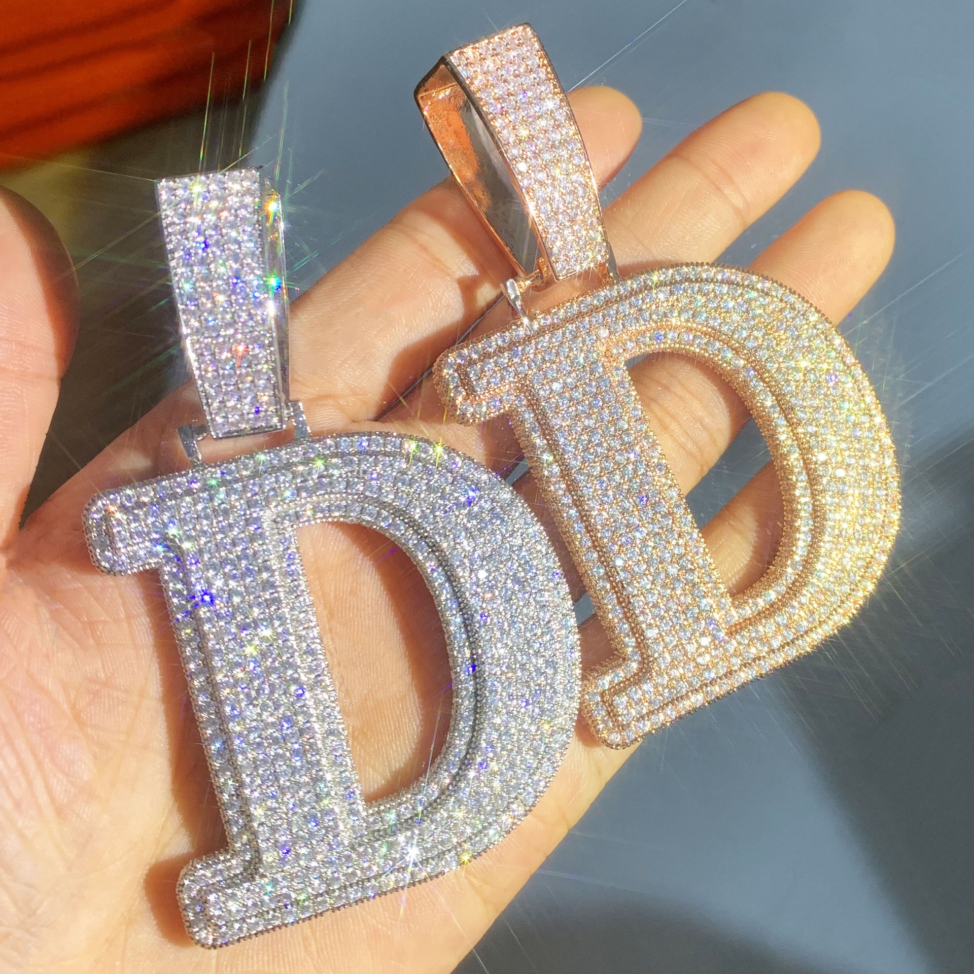 D initial pendant iced out jewelry
