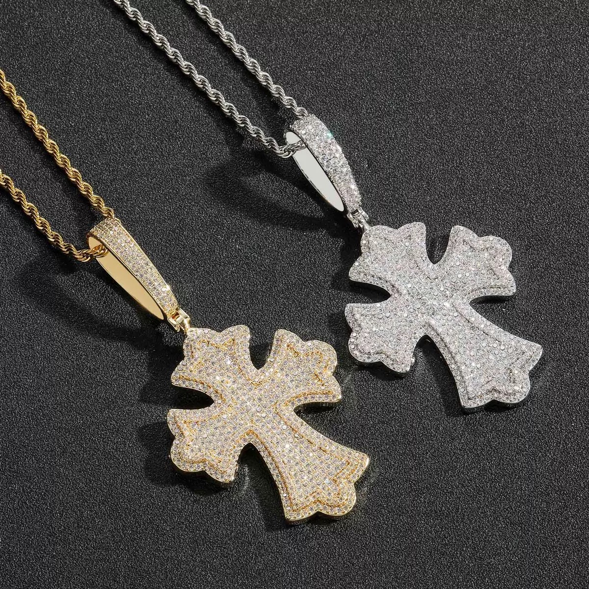iced out cloud cross pendant detailed close up