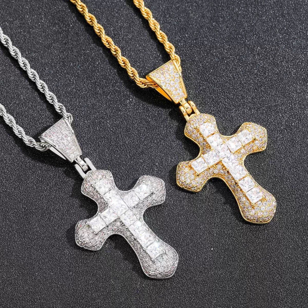 square zircon cross pendant chain set full jewelry display