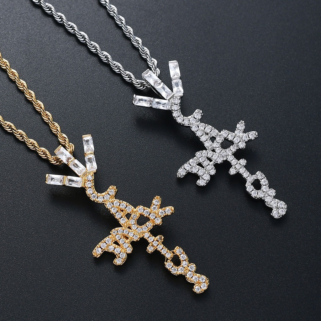 graphic cross pendant side view gold and white gold variations luxury craftsmanship detail