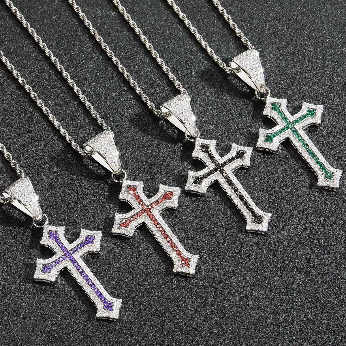 multi color cross pendant chain set full jewelry display outfit luxury style