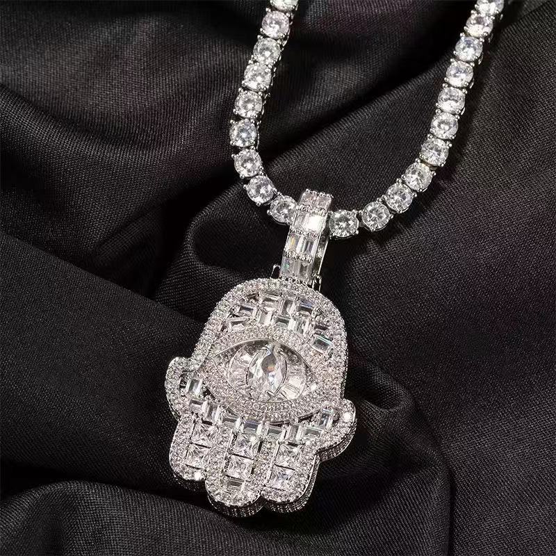 white gold hamsa hand pendant front view luxury streetwear jewelry design