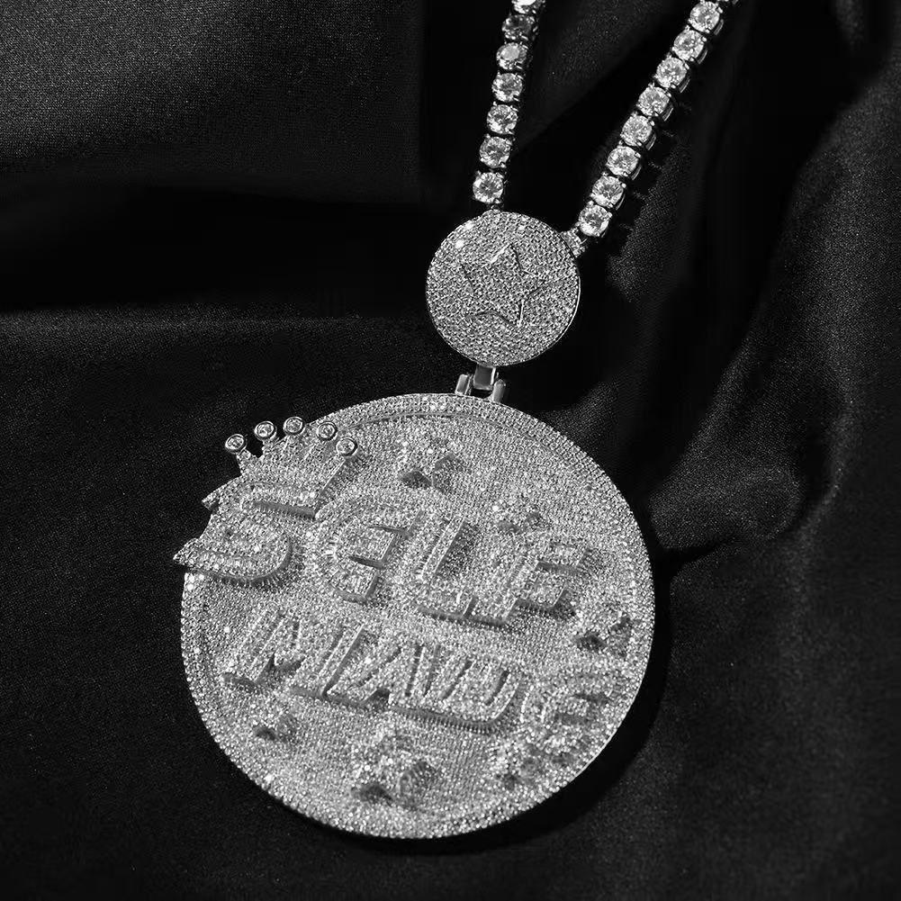 white gold SELF MADE disc pendant front view luxury streetwear jewelry