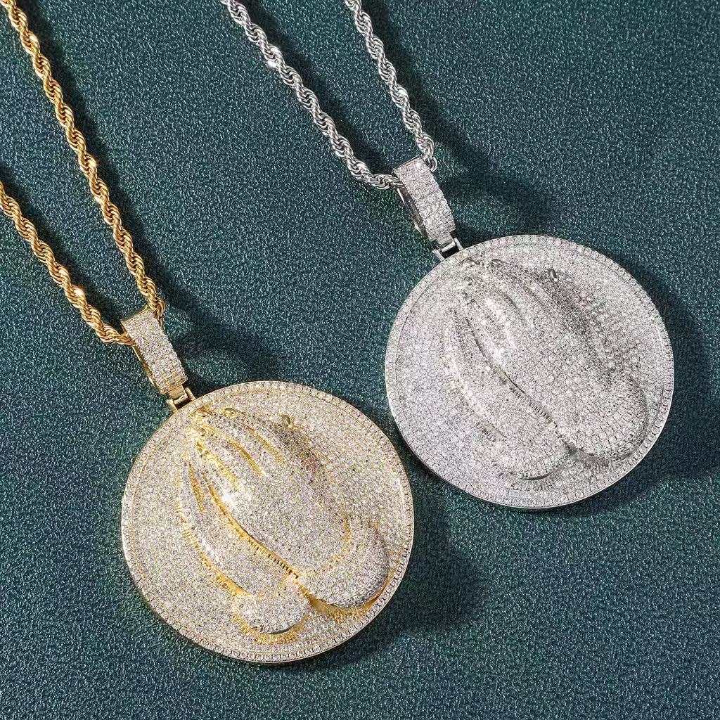 3D praying hands disc pendant front view luxury streetwear jewelry