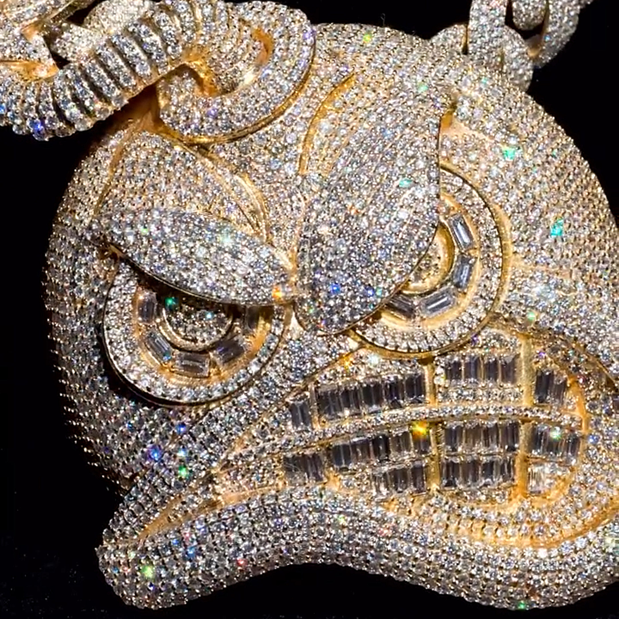 Moissanite Baguette Angry Face Pendant