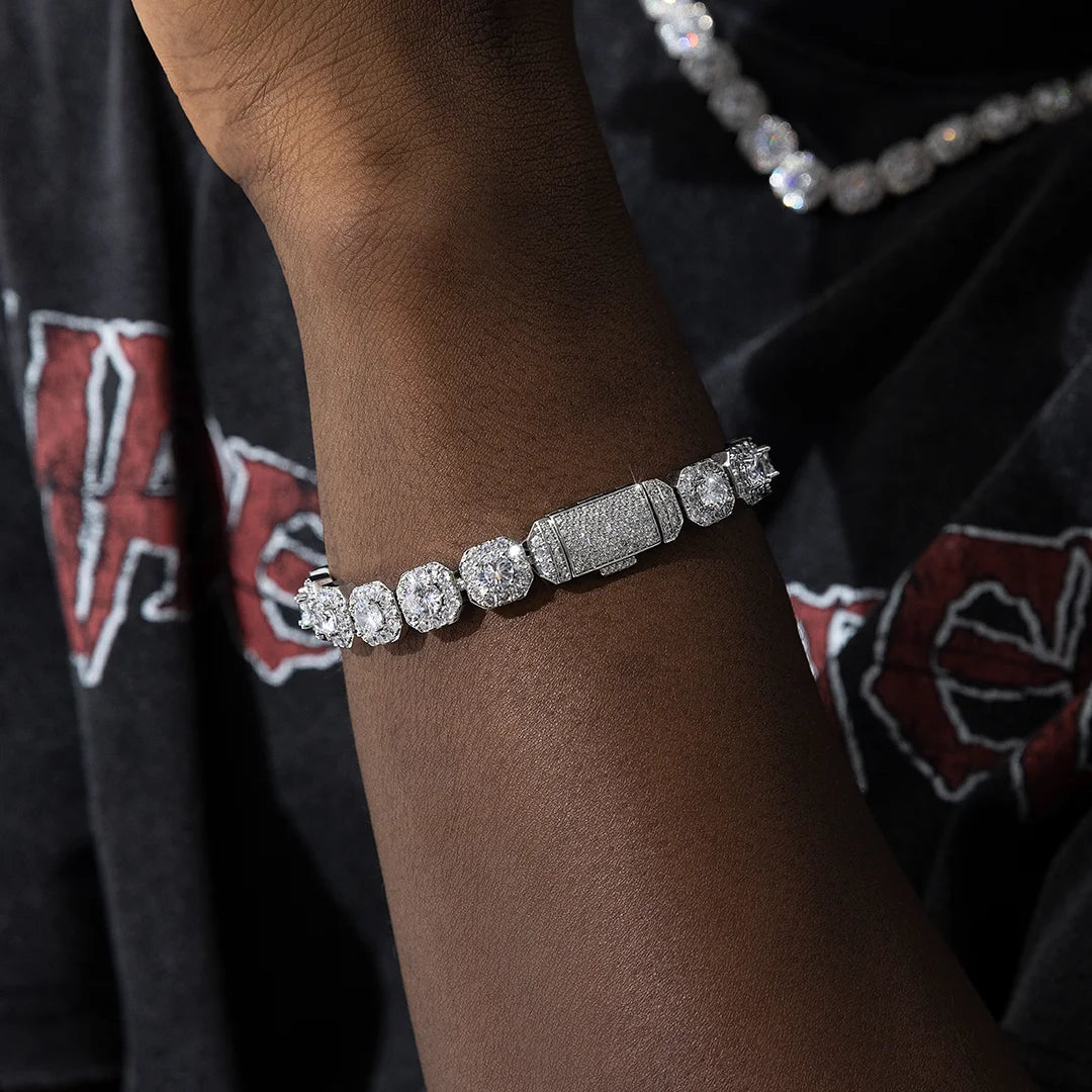 S925 Moissanite 10mm Clustered Tennis Bracelet