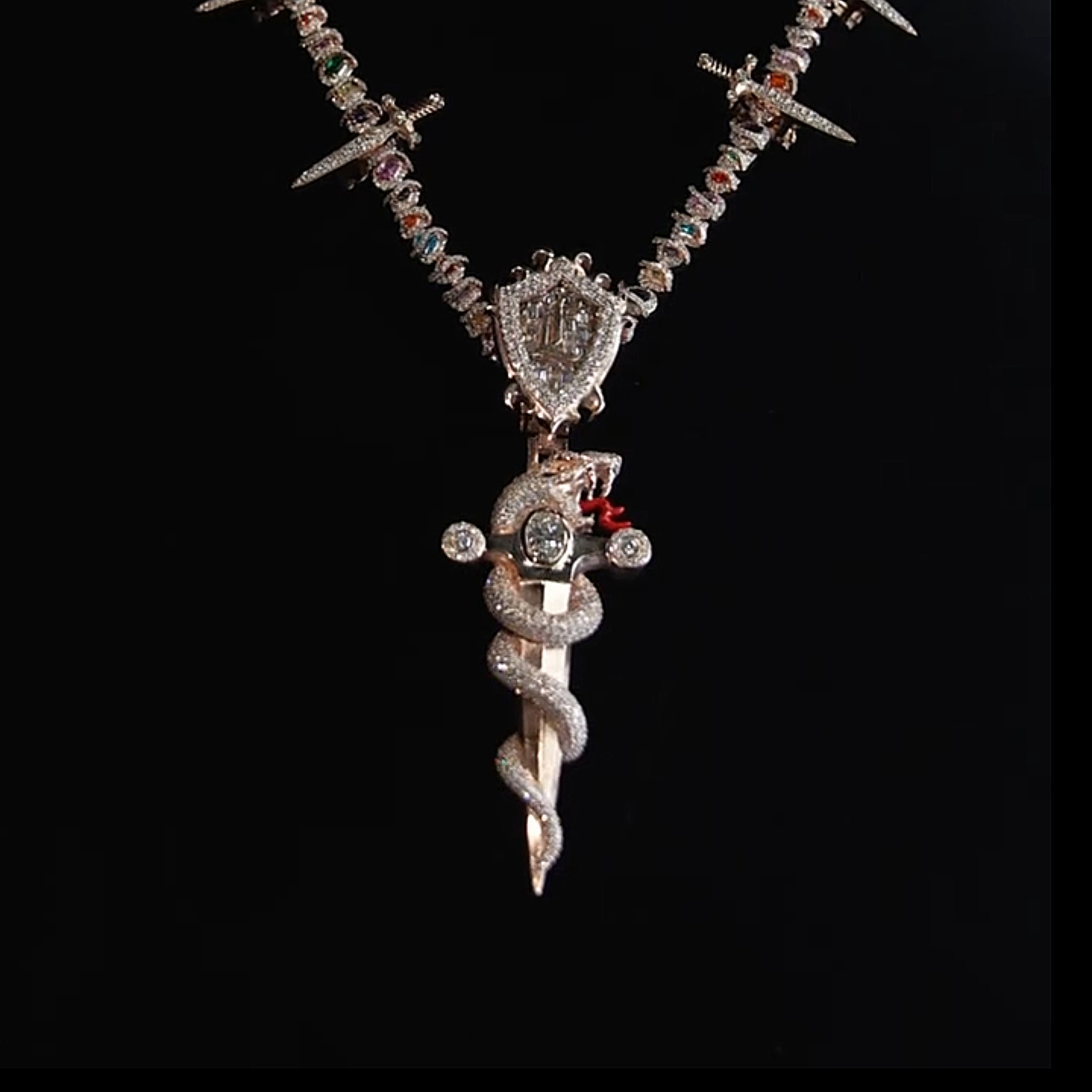 Moissanite Serpent Sword & Shield Pendant