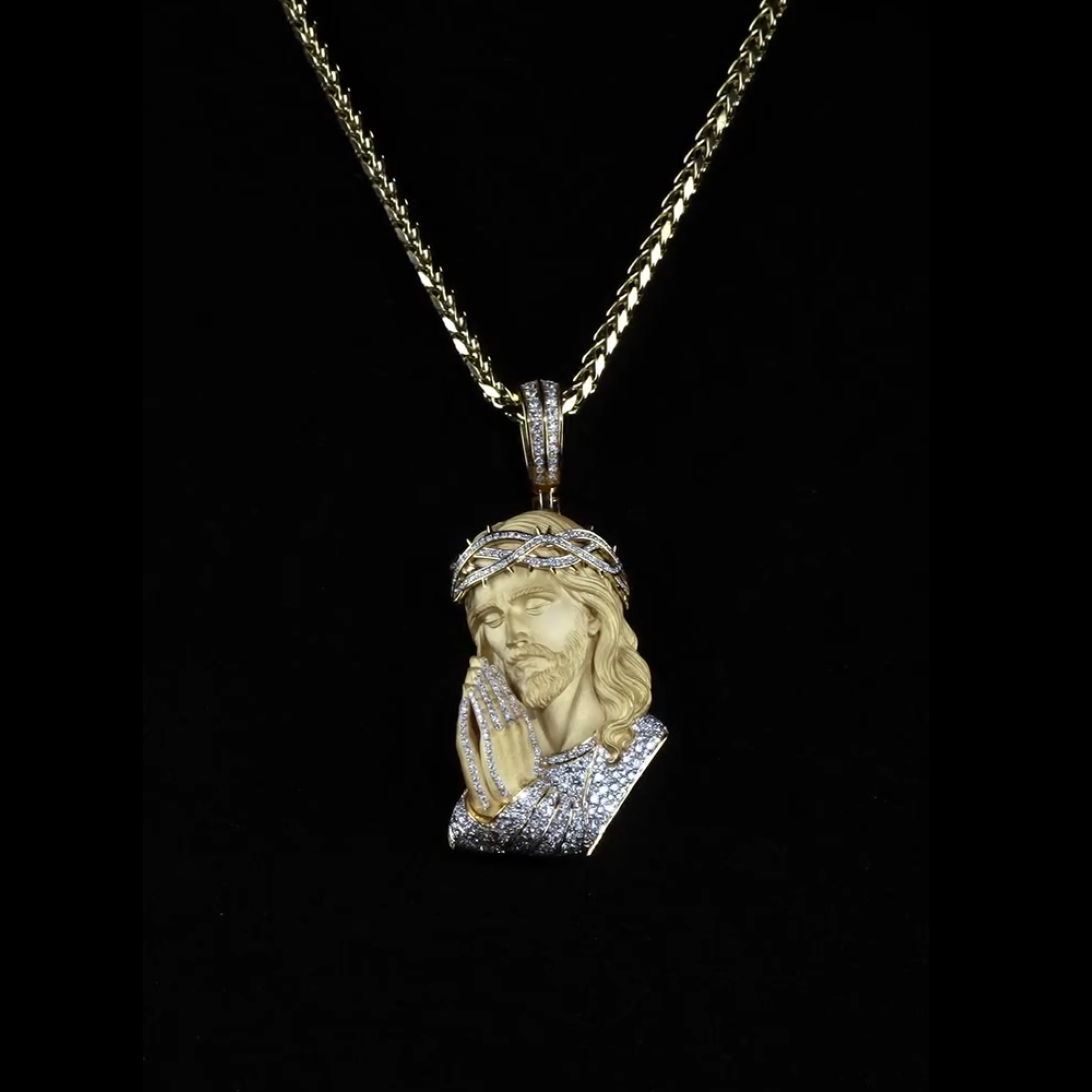 Moissanite Praying Jesus Crown of Thorns Pendant