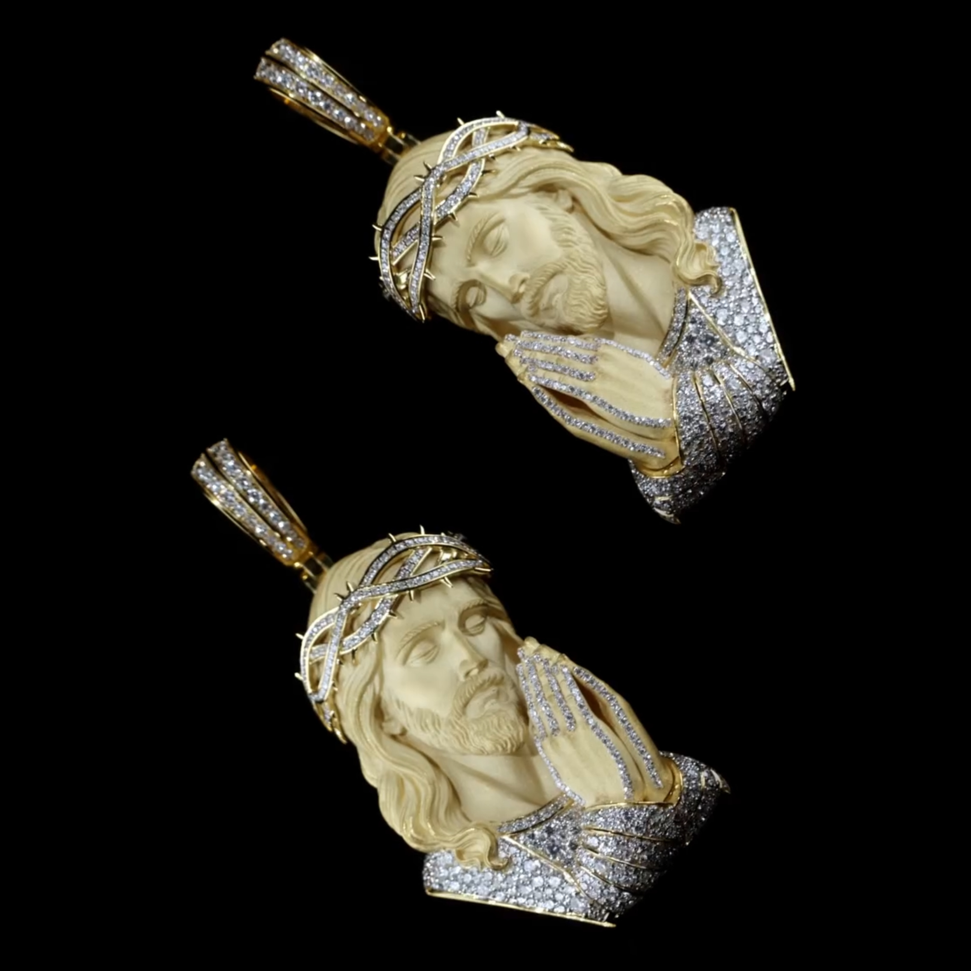 Moissanite Praying Jesus Crown of Thorns Pendant