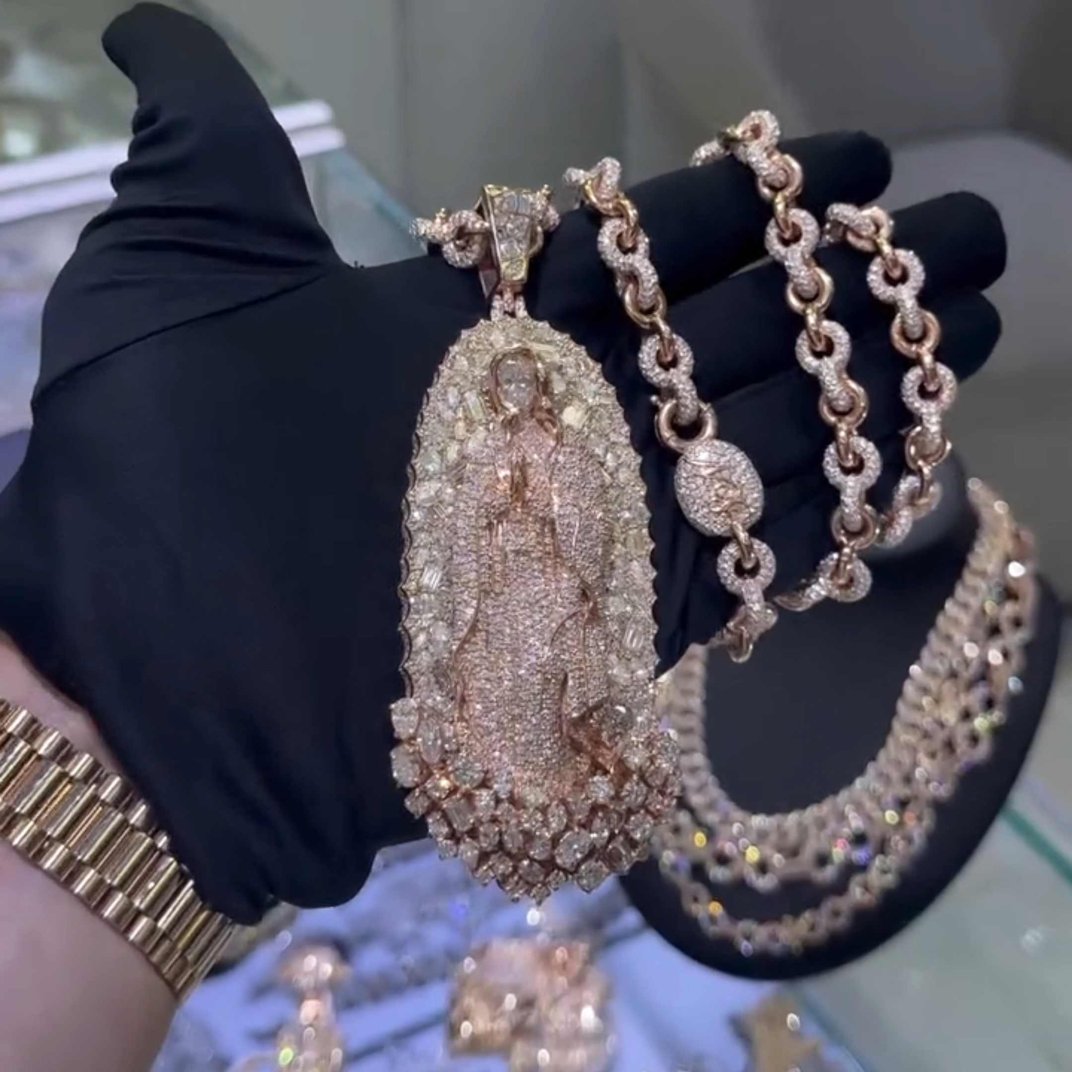 Moissanite Virgin of Guadalupe Pendant