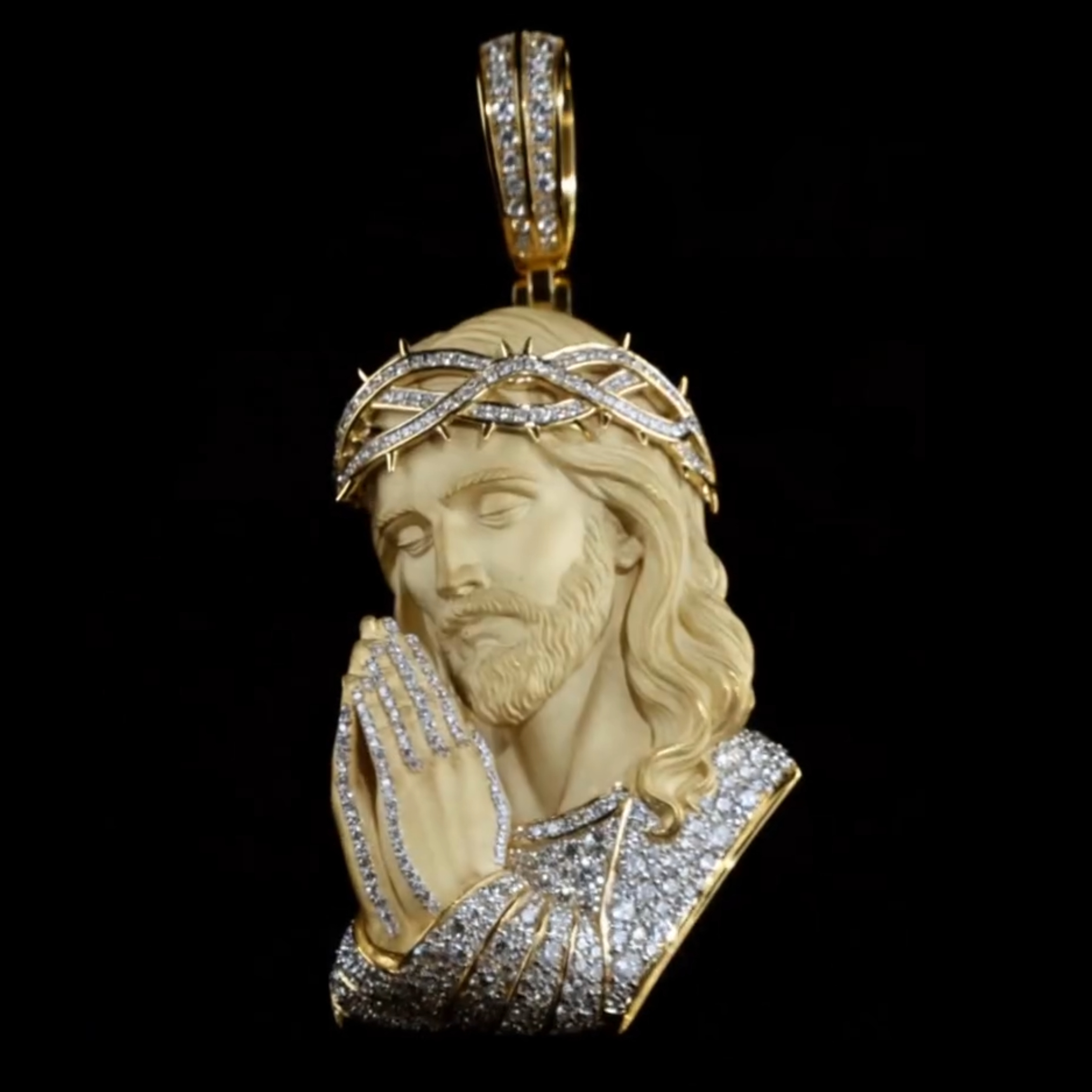 Moissanite Praying Jesus Crown of Thorns Pendant