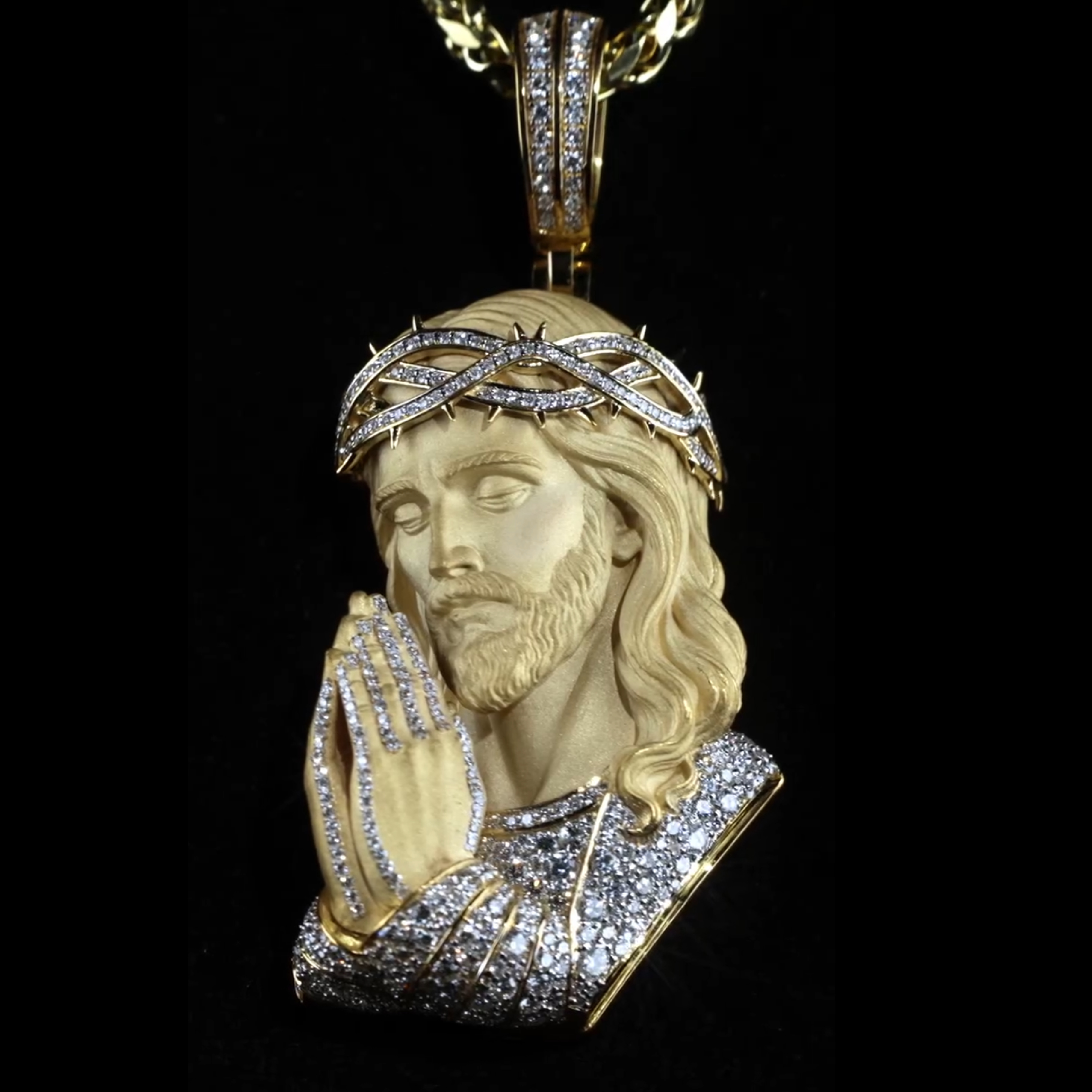 Moissanite Praying Jesus Crown of Thorns Pendant
