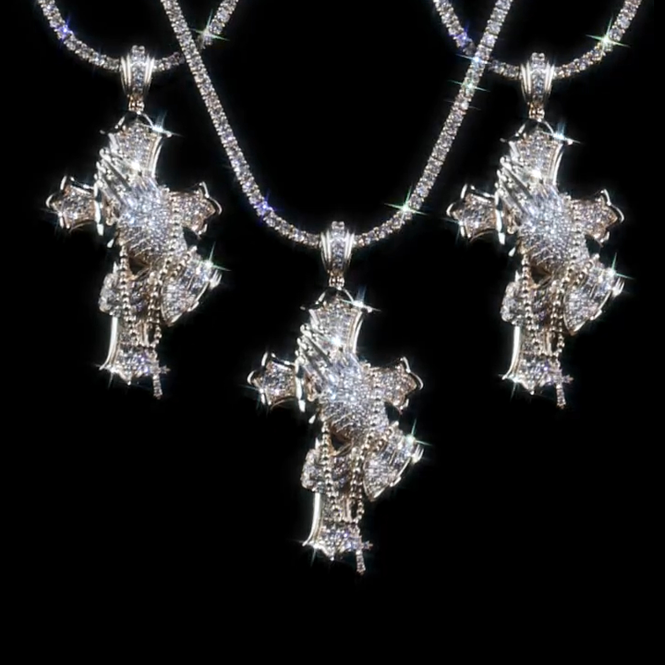 Moissanite Praying Hands Cross Pendant