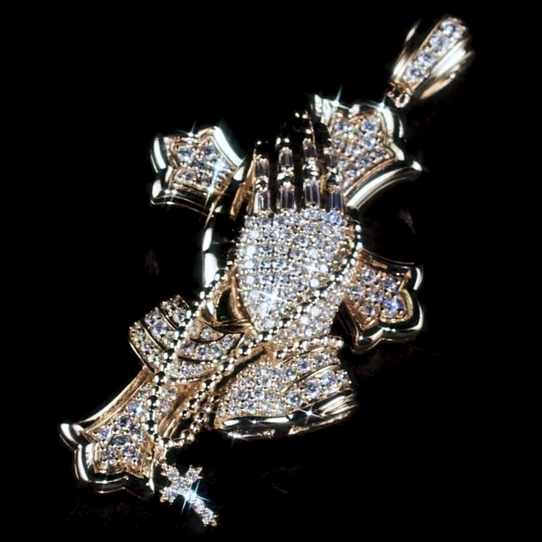 Moissanite Praying Hands Cross Pendant