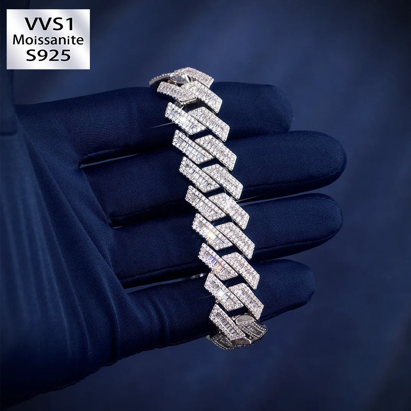 18mm Moissanite Baguette Prong Cuban Bracelet