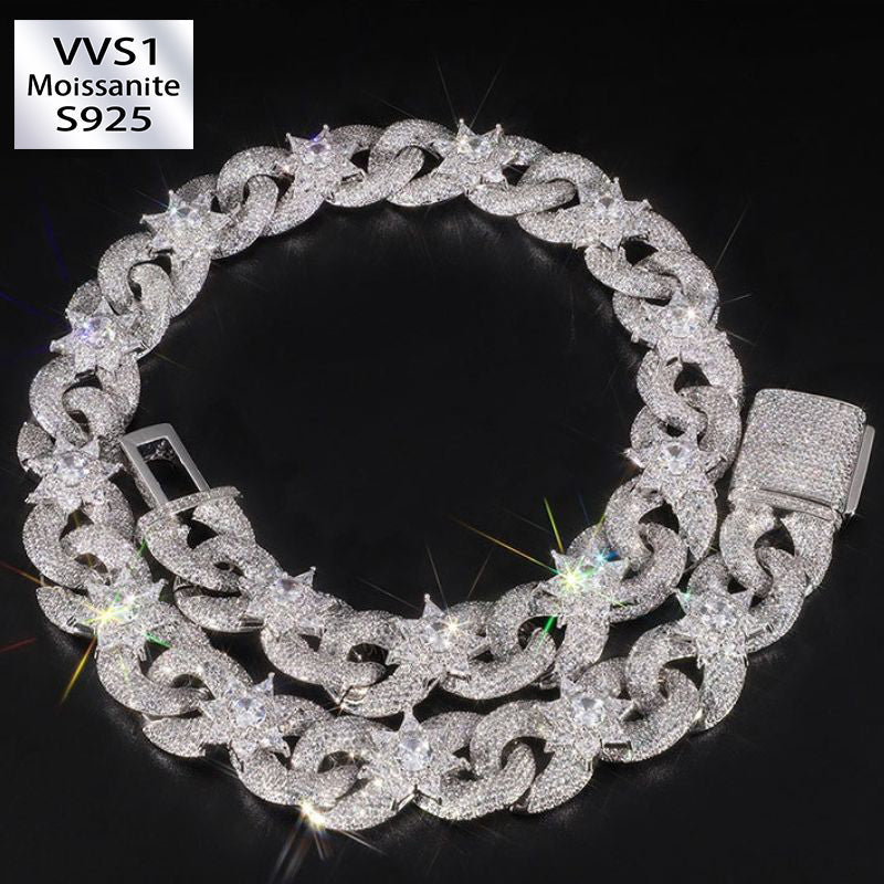 18mm Moissanite Flower Petals Geometric Cross Design Cuban Necklace