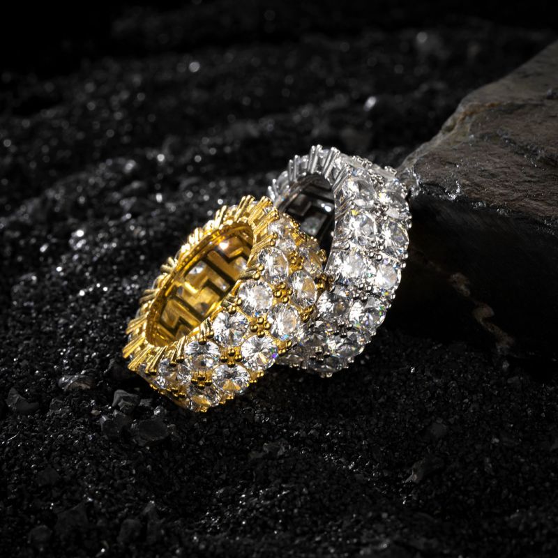 8mm Moissanite Iced Two Row Eternity Band Ring