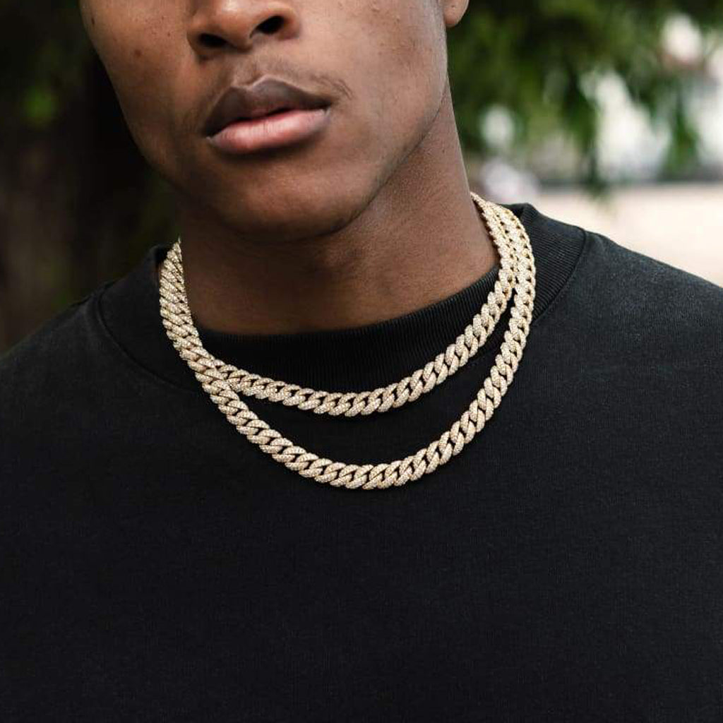 9mm Moissanite Diamond Cuban Chain In Gold