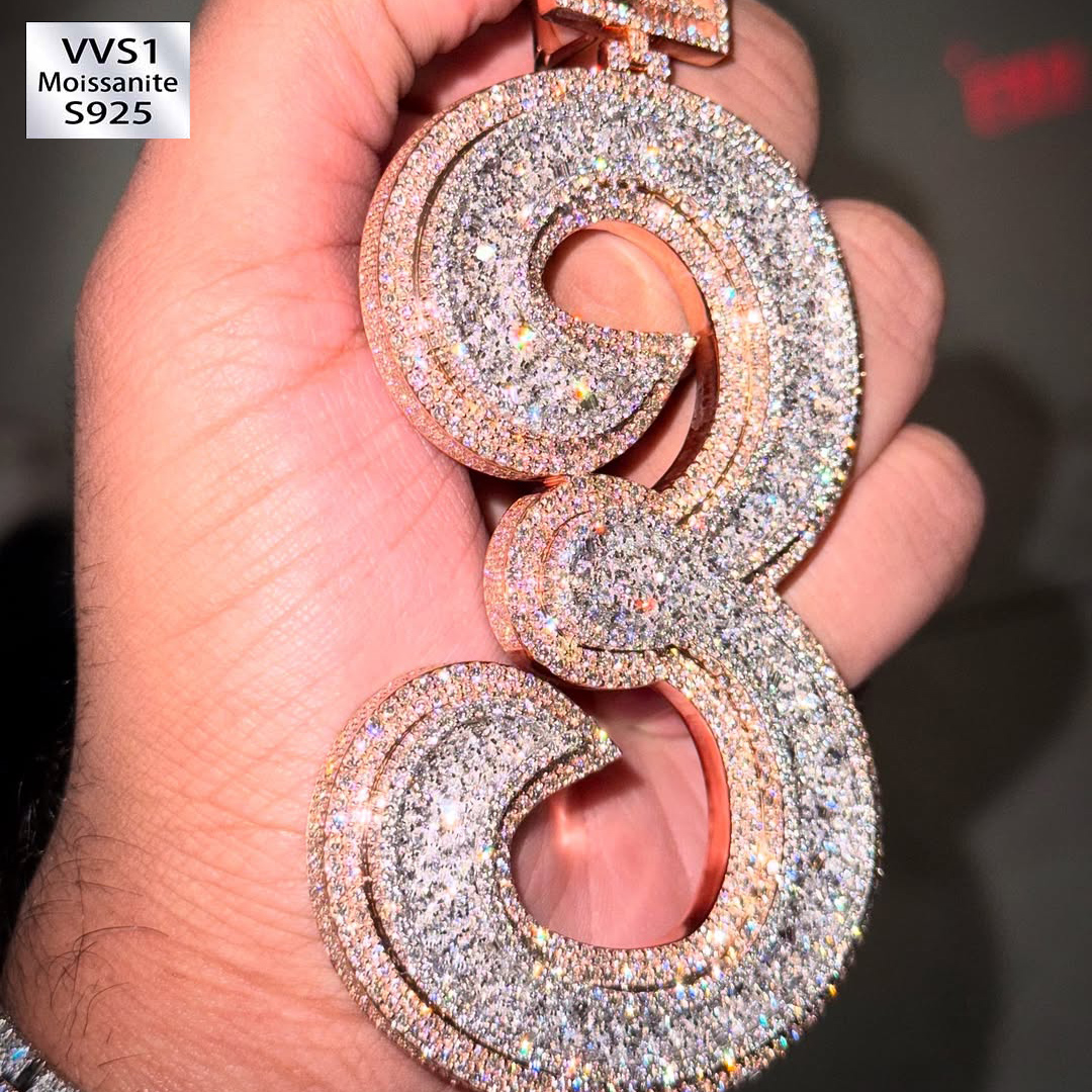 Moissanite Sparkle Number "3" Full Diamond Pendant 