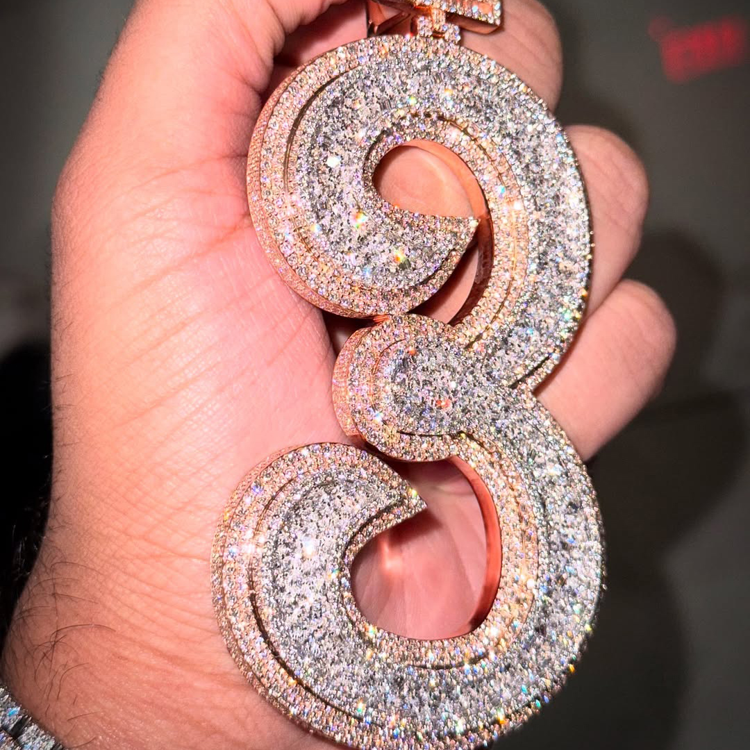 rose gold and white gold number 3 pendant front view luxury style