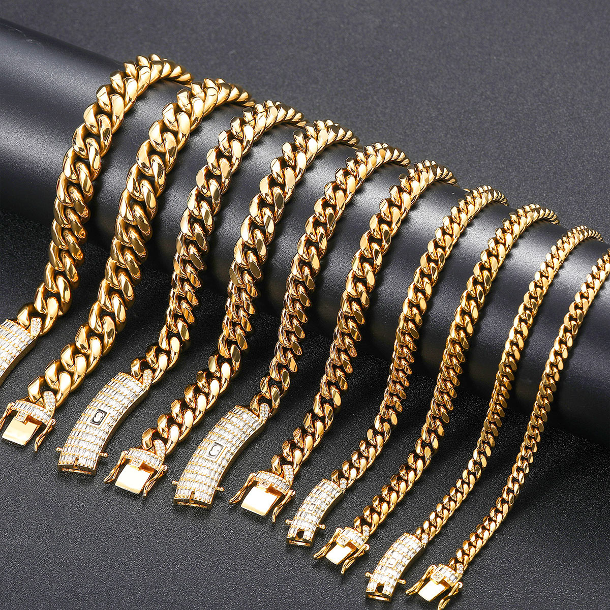18K Gold Plated Classic Miami Cuban Chain Link And Bracelet