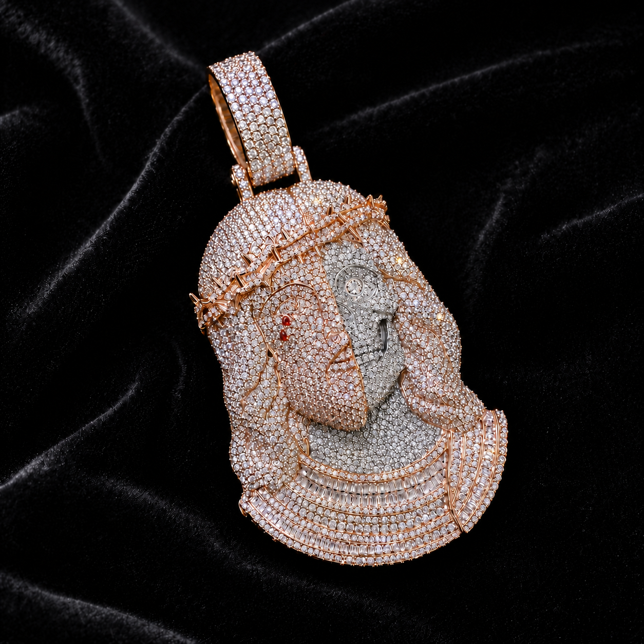 Iced-Out Half Jesus Half Skull Pendant
