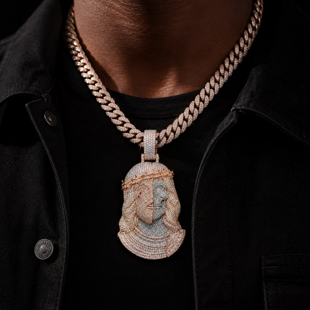 Iced-Out Half Jesus Half Skull Pendant
