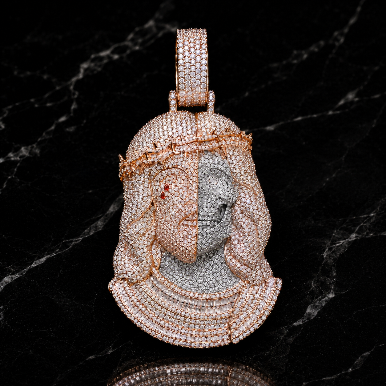 Iced-Out Half Jesus Half Skull Pendant